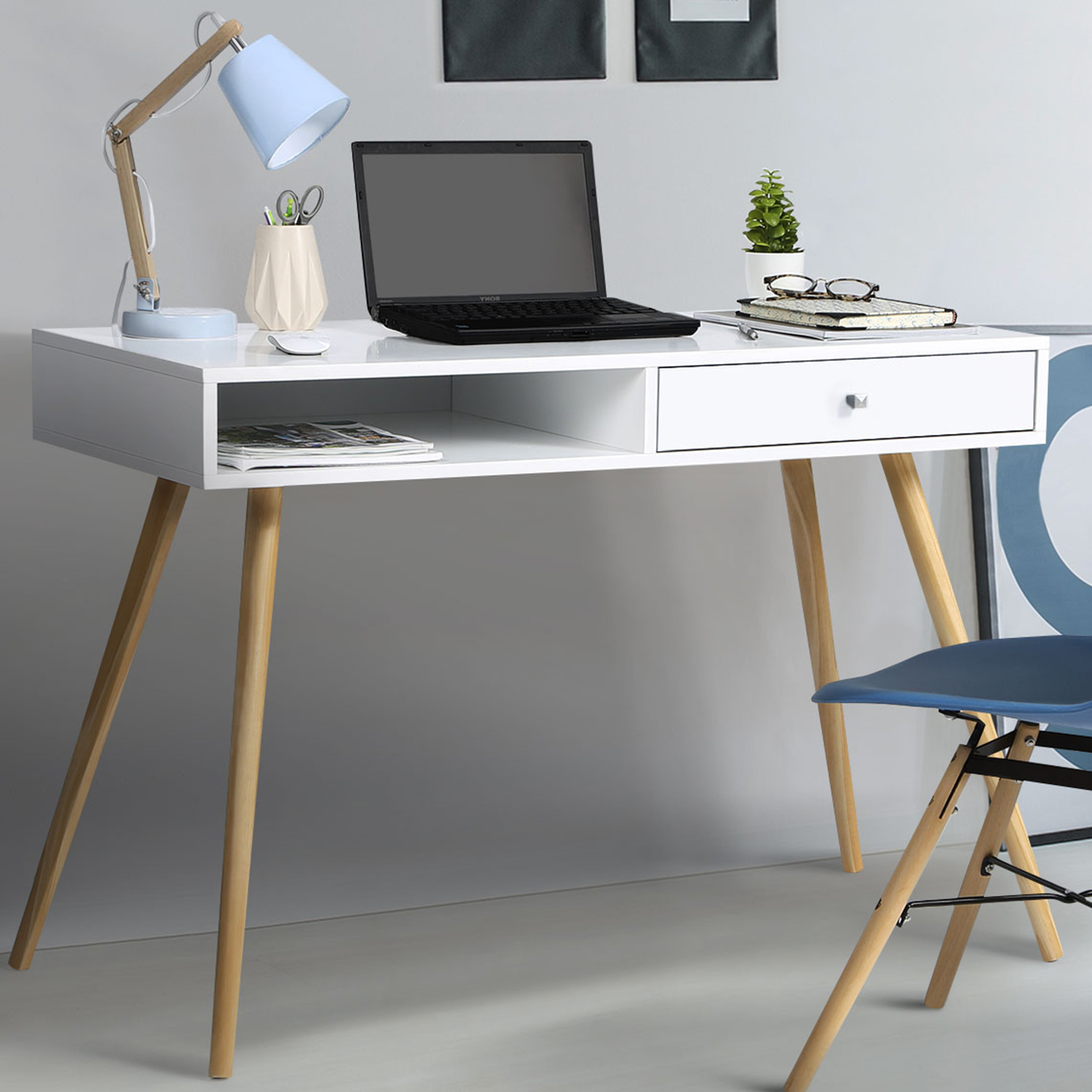 Bureau style scandinave bois blanc