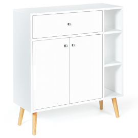 Meuble de rangement EMMIE scandinave bois blanc avec placard et tiroir