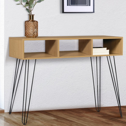 Console vintage NOEMI 3 compartiments bois pied épingle