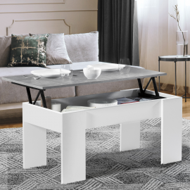 Table basse plateau relevable TARA bois blanc et effet béton Table basse plateau relevable TARA bois blanc et effet béton