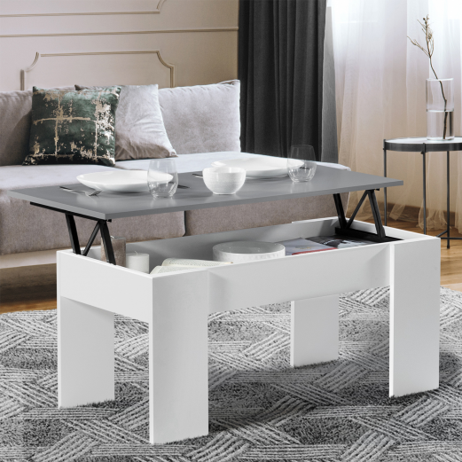 Table basse plateau relevable TARA bois blanc et gris