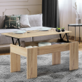 Table basse plateau relevable TARA bois imitation hêtre