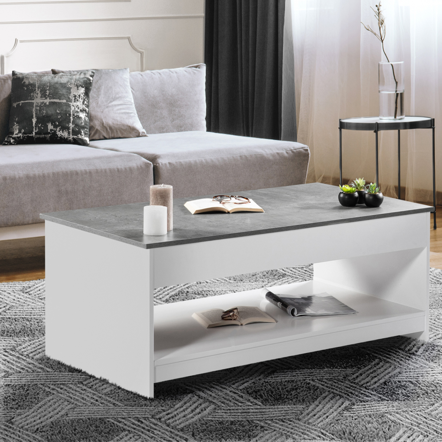 Table Basse Coffre Table Basse ID Market Table Basse Plateau Relevable Carrée ELEA Avec Coffre Bois Blanc Et Façon Hêtre Table Basse Relevable Extensible