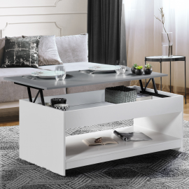 Table basse plateau relevable SOA blanche plateau gris