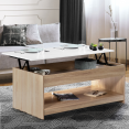 Table basse plateau relevable SOA bois blanc et imitation hêtre