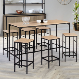 Ensemble table haute de bar DETROIT 150 cm et 6 tabourets design industriel