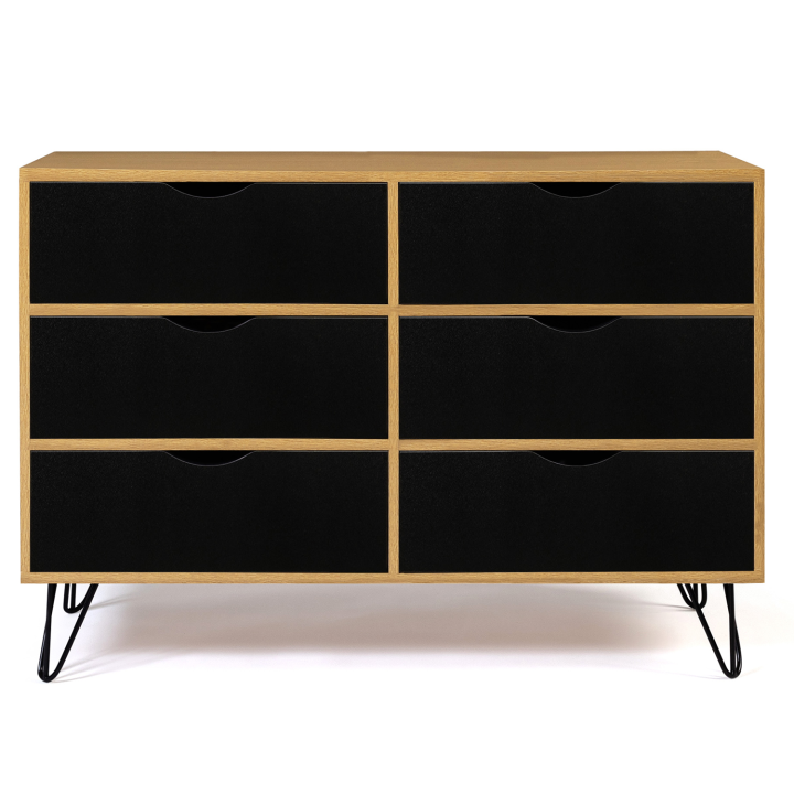 Commode 6 tiroirs vintage NOEMI bois pied épingle Commode 6 tiroirs vintage NOEMI bois pied épingle