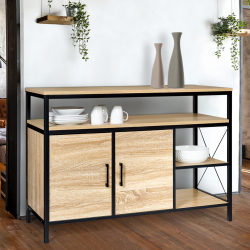 14433 - Credenza in stile industriale, legno e metallo nero, 100 cm Buffet bas 2 portes 100 cm DETROIT design industriel