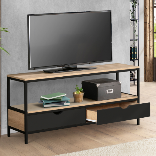 Meuble TV 2 tiroirs noirs BOSTON design industriel