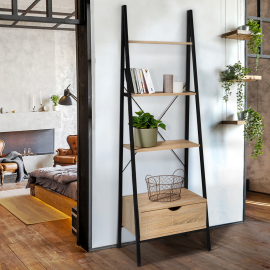 Etagère échelle 4 niveaux avec tiroir DETROIT design industriel Etagère échelle 4 niveaux avec tiroir DETROIT design industriel