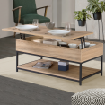 Table basse plateau relevable intégral DETROIT avec étagère inférieure design industriel