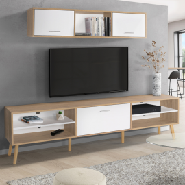 Ensemble meuble TV 180 cm et étagère CLAYTON bois et blanc