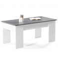 Table basse plateau relevable TARA bois blanc et gris