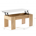 Table basse plateau relevable TARA bois blanc et imitation hêtre