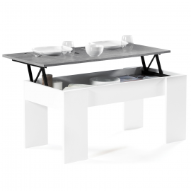 Table basse plateau relevable TARA bois blanc et effet béton Table basse plateau relevable TARA bois blanc et effet béton