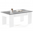 Table basse plateau relevable TARA bois blanc et effet béton
