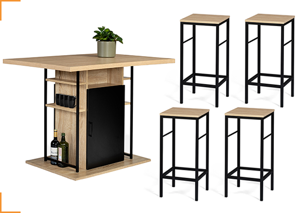 1 ILOT CENTRAL UGO 110 CM + 1 LOT DE 4 TABOURETS DE BAR DESIGN INDUSTRIEL