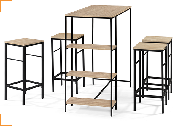 1 TABLE DE BAR + 1 LOT DE 4 TABOURETS DETROIT DESIGN INDUSTRIEL