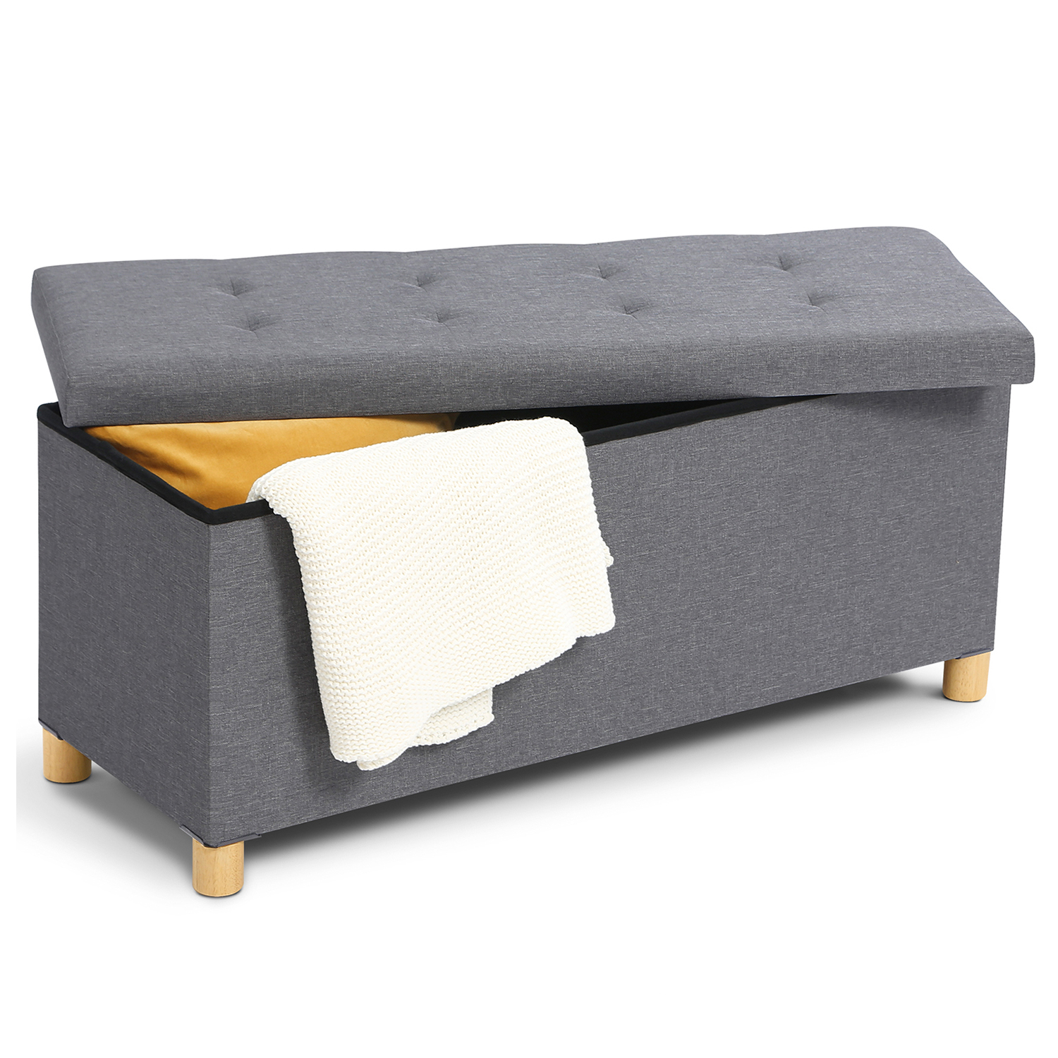 Banquette rangement tissu gris en lin