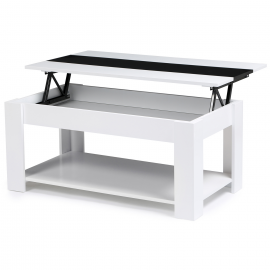 Table basse contemporaine GEORGIA plateau relevable bois blanc et noir