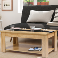 Table basse contemporaine GEORGIA plateau relevable bois noir et imitation hêtre