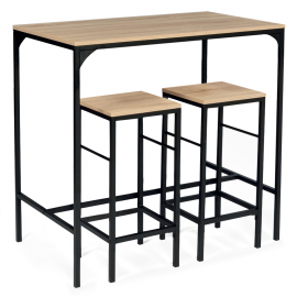 Ensemble table haute de bar DETROIT 100 cm et 2 tabourets design industriel 