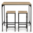 Ensemble table haute de bar DETROIT 100 cm et 2 tabourets design industriel 