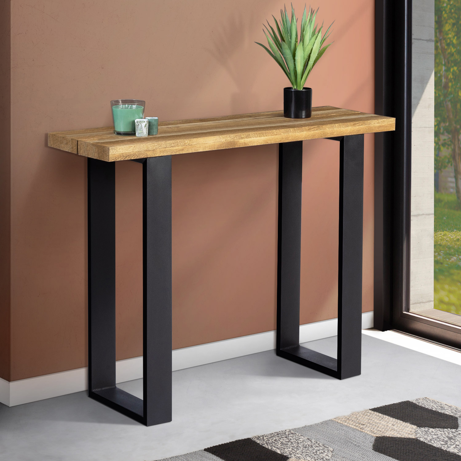 Meuble console bois et métal noir 100 cm