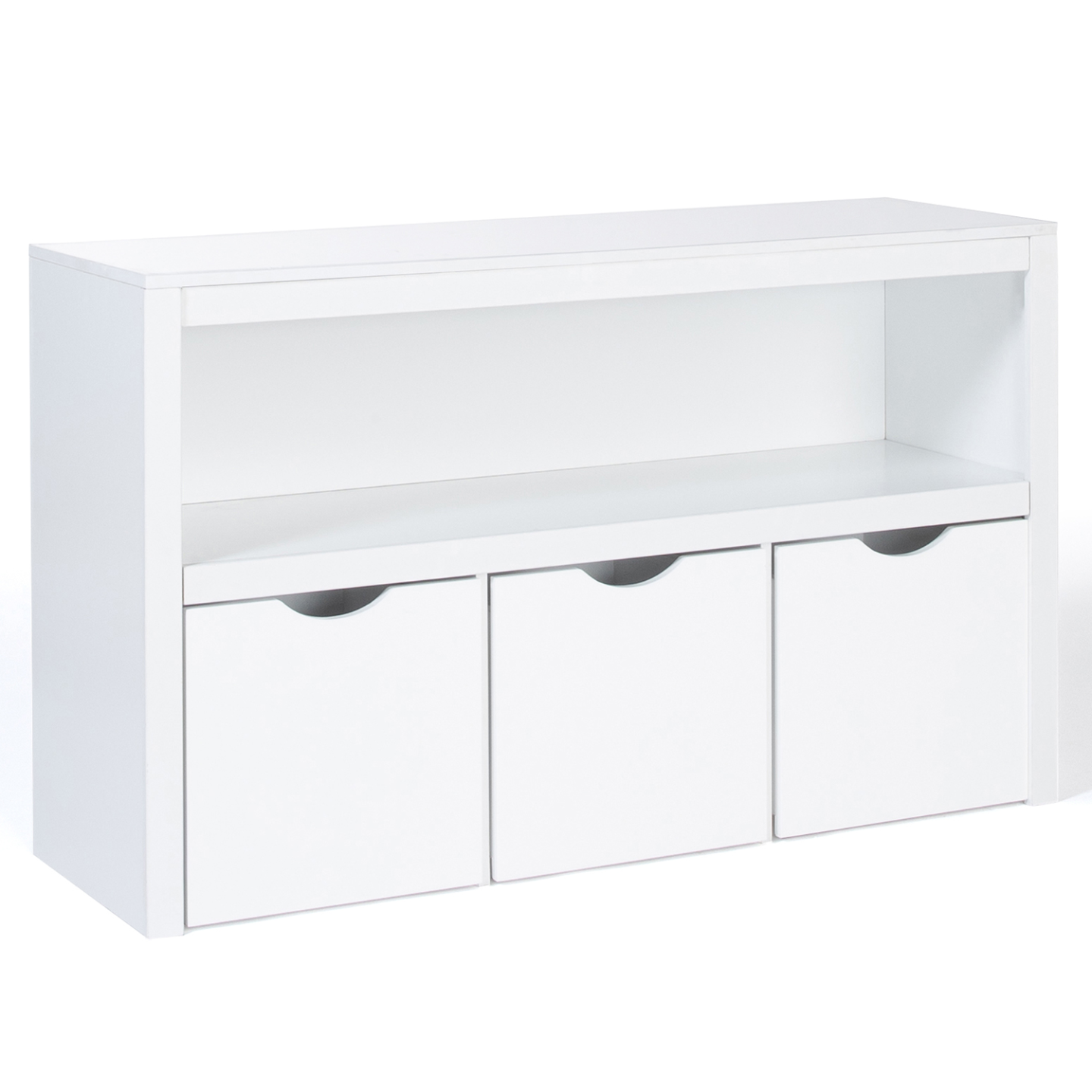 Meuble De Rangement Enfant MANA - 3 étagères + 1 Bac à Roulettes Amovible - Blanc Et Hêtre - Dimensions 62x30x70 Cm