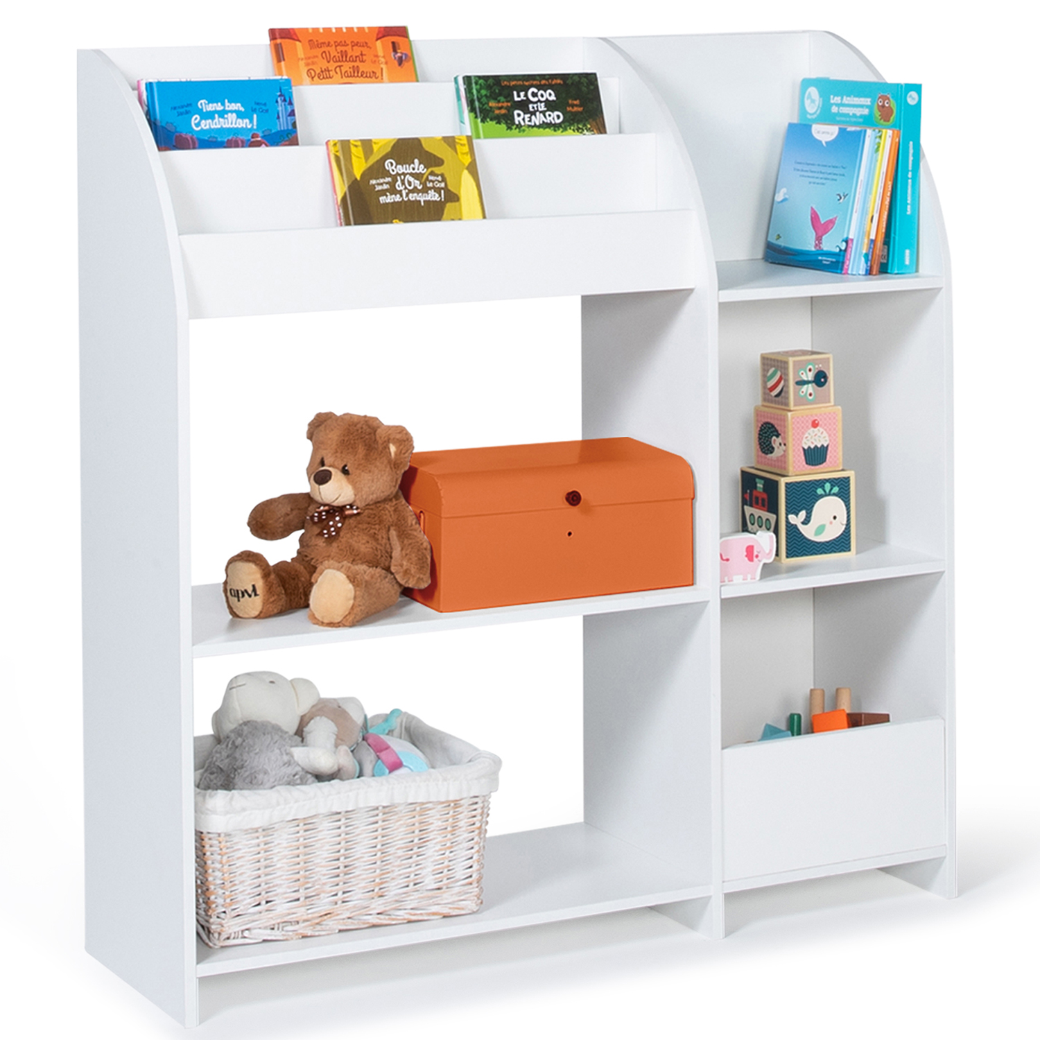 Meuble de rangement blanc pour jouets avec étagère bibliothèque