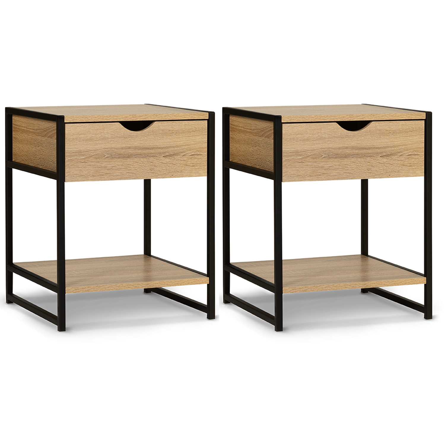 Lot de 2 tables de chevet bois et métal noir