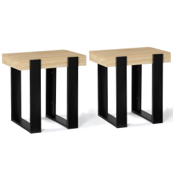 14649 - Comodini in metallo nero e legno in stile loft industriale Lot de 2 tables de chevet PHOENIX bois clair et noir