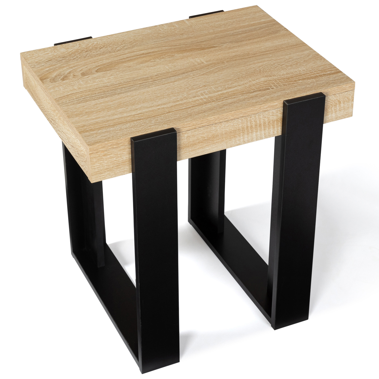 Lot De 2 Tables De Chevet Phoenix - Style Industriel Bois Et Noir - 50x40x50cm