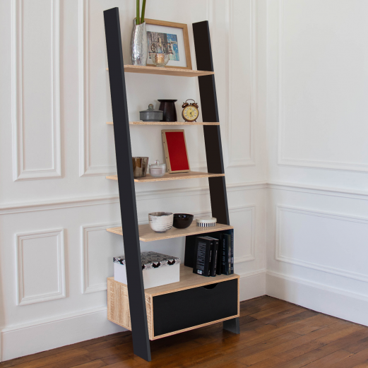 Etagère échelle scandinave KLARA bois façon hêtre et noir