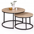 Lot de 2 tables basses gigognes DETROIT rondes 54/70 design industriel