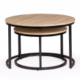 Lot de 2 tables basses gigognes DETROIT rondes 54/70 design industriel