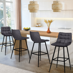 14681 - Set di 4 sgabelli in velluto trapuntato grigio Lot de 4 tabourets de bar MADY en velours gris foncé
