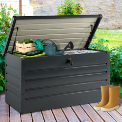 14707 - Box da esterno in metallo grigio a tenuta stagna da 350 L Coffre de rangement jardin en métal gris anthracite 350L verrouillable