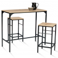 Ensemble table haute de bar DETROIT 100 cm et 2 tabourets design industriel 