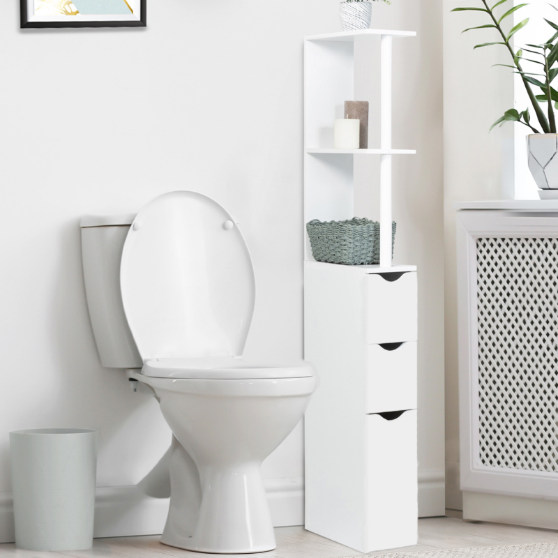 Meuble WC étagère bois 3 portes blanc pas cher