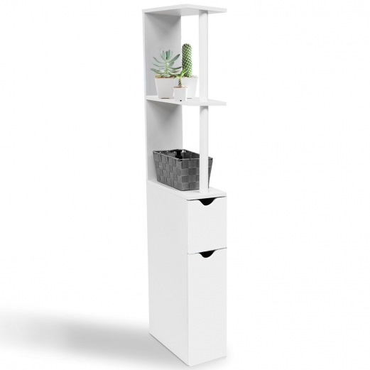 Meuble WC étagère WILLY bois gain de place pour toilette 2 portes blanches