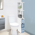 Meuble WC étagère bois WILLY 2 portes blanc et motif carreaux de ciment bleu