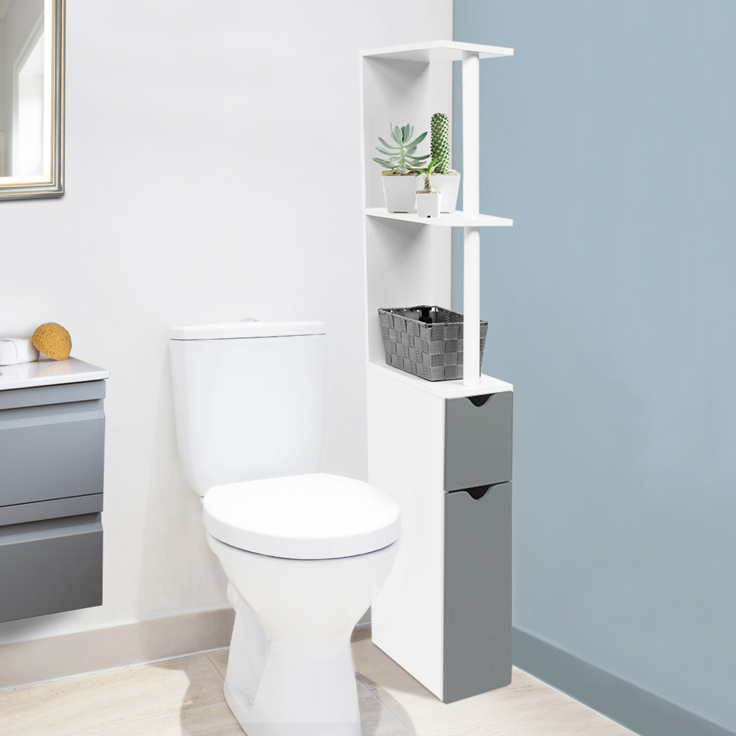 Meuble De Rangement à 2 Tiroirs Pour Cuisine Salle De Bains Toilettes Porte Brosse Wc Integre En Mdf 16x48x58cm Blanc 93519674