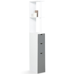 12505 - Mueble de aseo de 3 puertas en blanco y gris Meuble WC étagère bois WILLY 3 portes blanc et gris