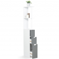 Meuble WC étagère WILLY bois 3 portes blanc et gris gain de place pour toilettes