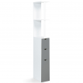Meuble WC étagère WILLY bois 3 portes blanc et gris gain de place pour toilettes