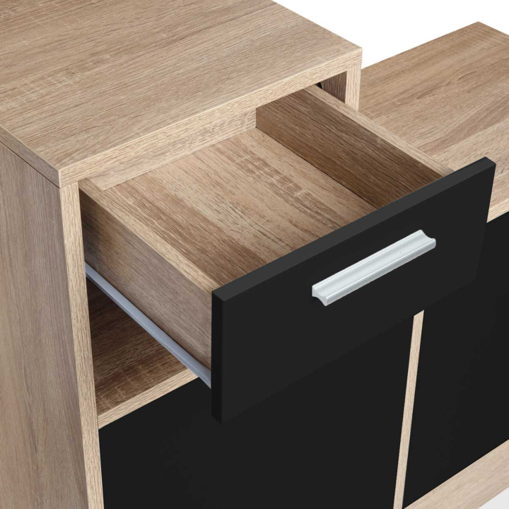 Vestiaire d'entrée avec miroir design hêtre portes noires Vestiaire d'entrée avec miroir design hêtre portes noires