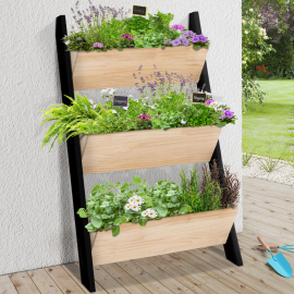 Jardinière échelle FREDDY 110 CM 3 bacs bois et noir potager de balcon