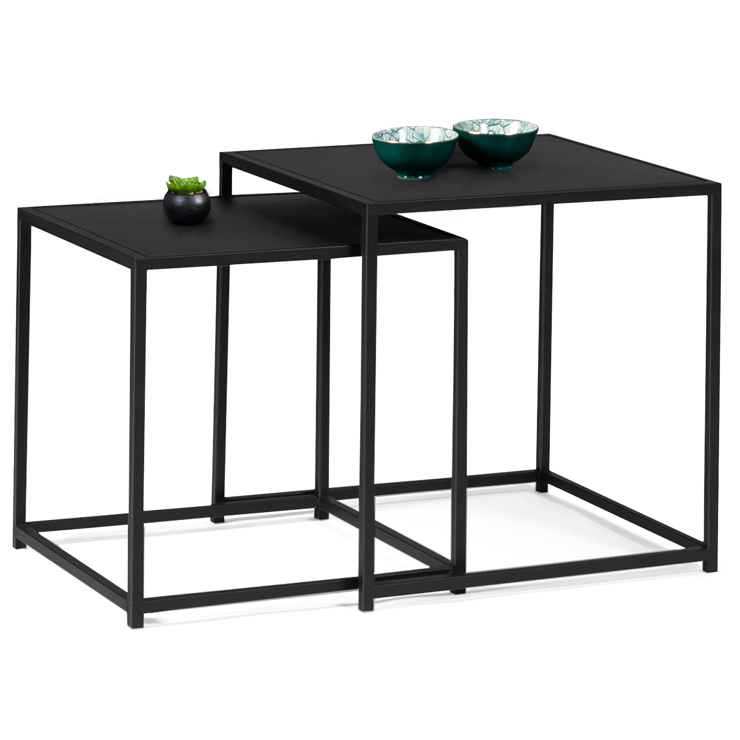 Lot de 2 tables gigognes métal noir carrées 40 cm et 45 cm