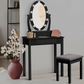 Coiffeuse enfant pas cher blanche et rose avec tabouret - ROZA